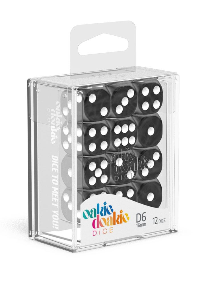 12 Dados 16mm Marble Negro